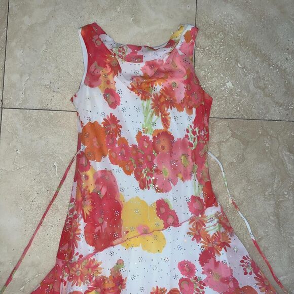 Disorderly Conduct Fairy Core Y2K Floral Asymmetrical Ruffle Shimmer Dress Sz 10 - Picture 2 of 6